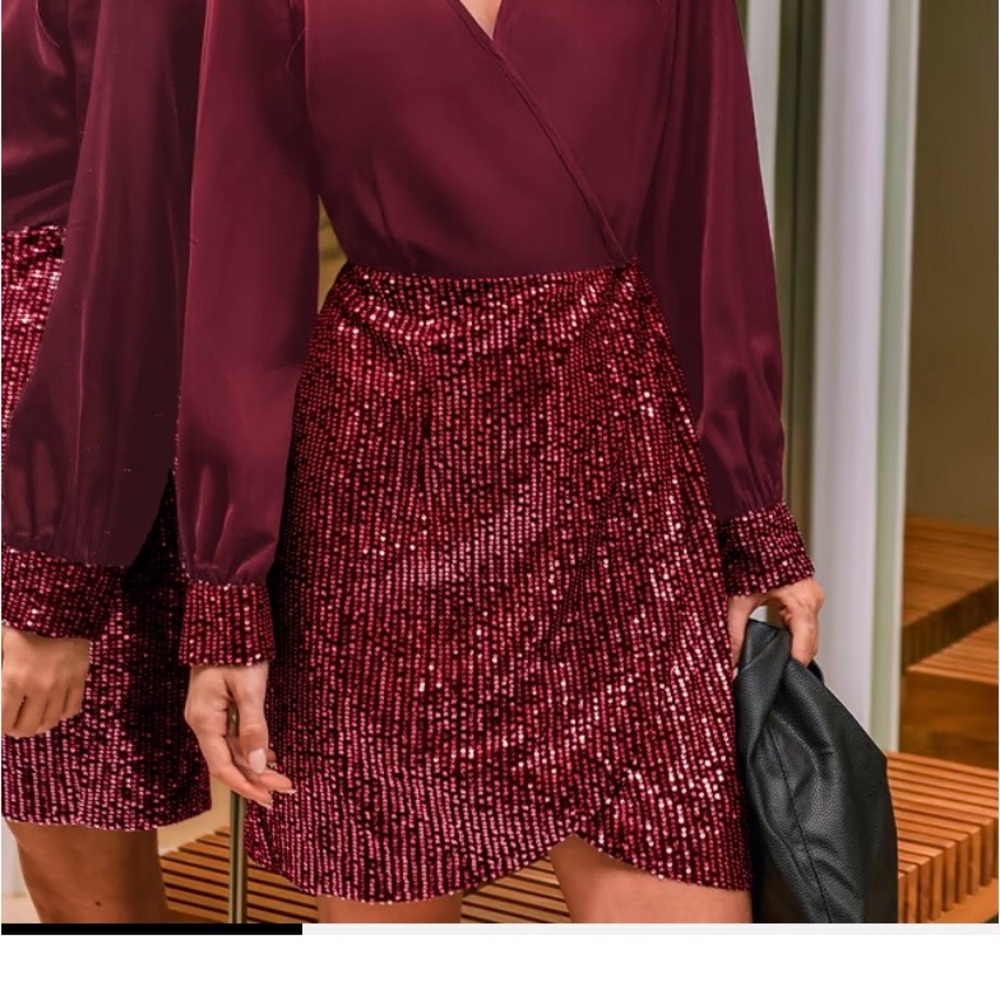 Elegant Burgundy Sequin Wrap Dress